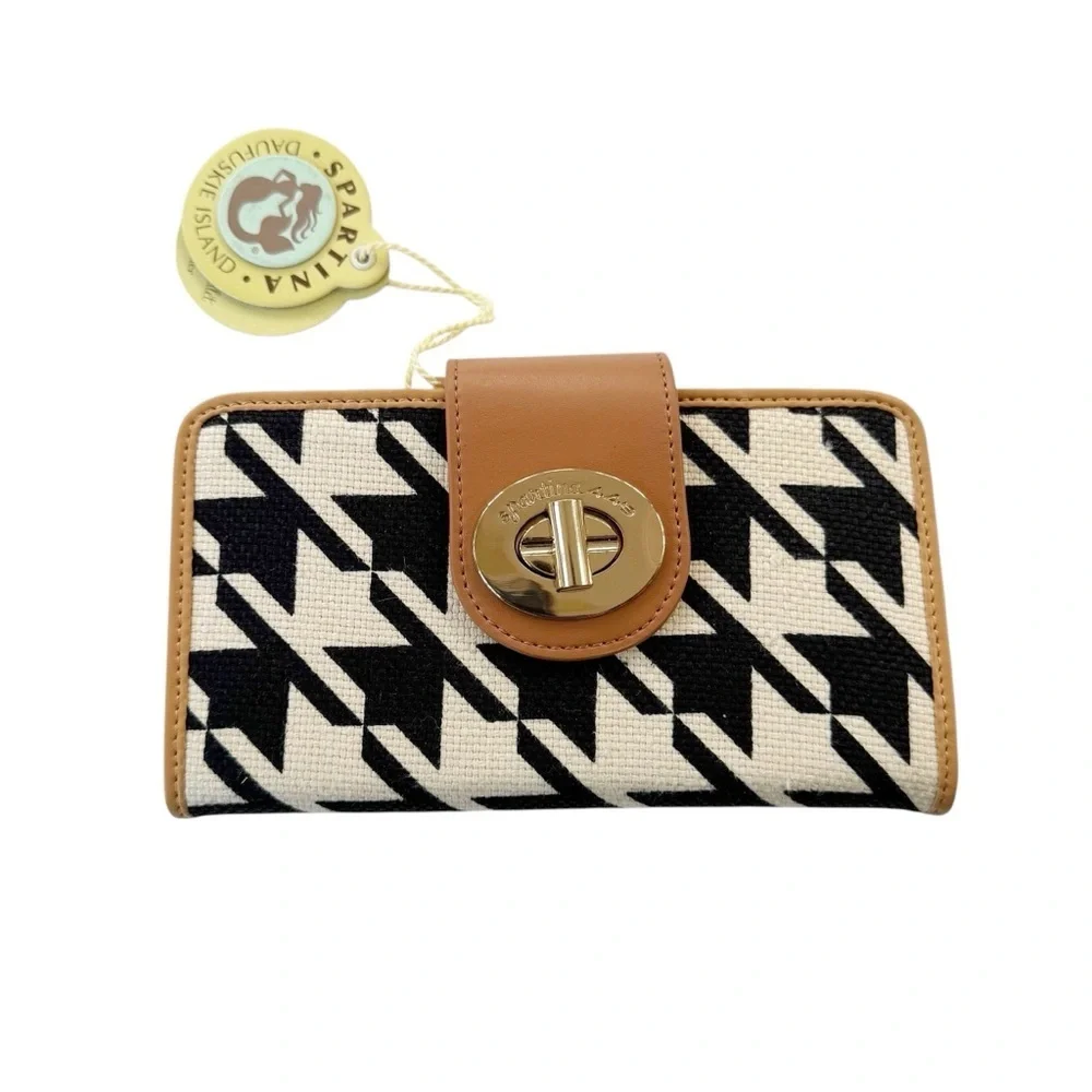 NWT Spartina 449 Stoddard Turnlock Wallet Houndstooth Black and Cream